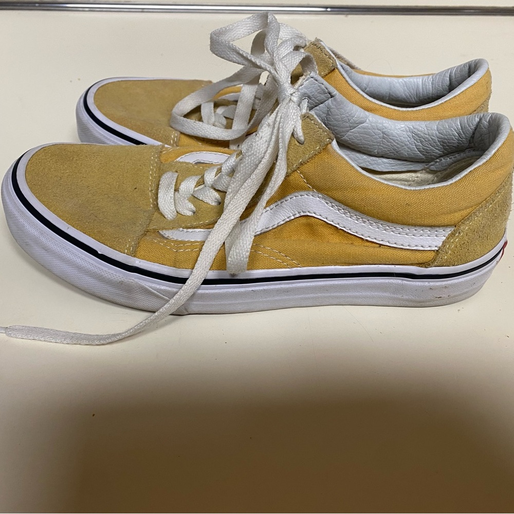 VANS Off The Wall 751505 Yellow White Canvas Suede Sneakers Men's 5.5 Women's 7